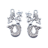 WYSIWYG 10pcs 14x28mm Antique Silver Color Hand Holding Star Mermaid Charms Pendant For DIY Jewelry Making