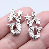WYSIWYG 10pcs 14x28mm Antique Silver Color Hand Holding Star Mermaid Charms Pendant For DIY Jewelry Making