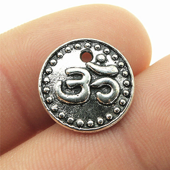 WYSIWYG 10pcs 15mm Double Sided Om Charms Pendants For Jewelry Making Antique Silver Plated Antique Bronze Color