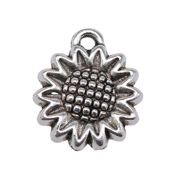 WYSIWYG 10pcs 15mm Pendant Sunflower Sunflower Flower Charm Pendants For Jewelry Making Antique Silver Color Sunflower Pendants