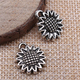 WYSIWYG 10pcs 15mm Pendant Sunflower Sunflower Flower Charm Pendants For Jewelry Making Antique Silver Color Sunflower Pendants