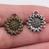 WYSIWYG 10pcs 15mm Pendant Sunflower Sunflower Flower Charm Pendants For Jewelry Making Antique Silver Color Sunflower Pendants