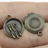 WYSIWYG 10pcs 15mm Tableware Charms Pendants For Jewelry Making 2 Colors Antique Silver Plated Antique Bronze Plated