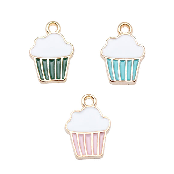 WYSIWYG 10pcs 15x11mm 3 Colors Enamel Cupcake Charms Pendant For DIY Jewelry Making Handmade Jewelry Craft Findings