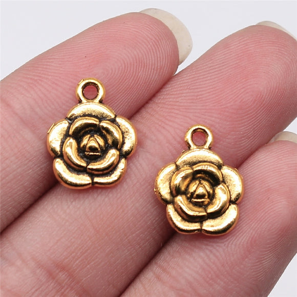 WYSIWYG 10pcs 15x12mm Antique Gold Color Flower Charms Pendant For Jewelry Making DIY Jewelry Findings
