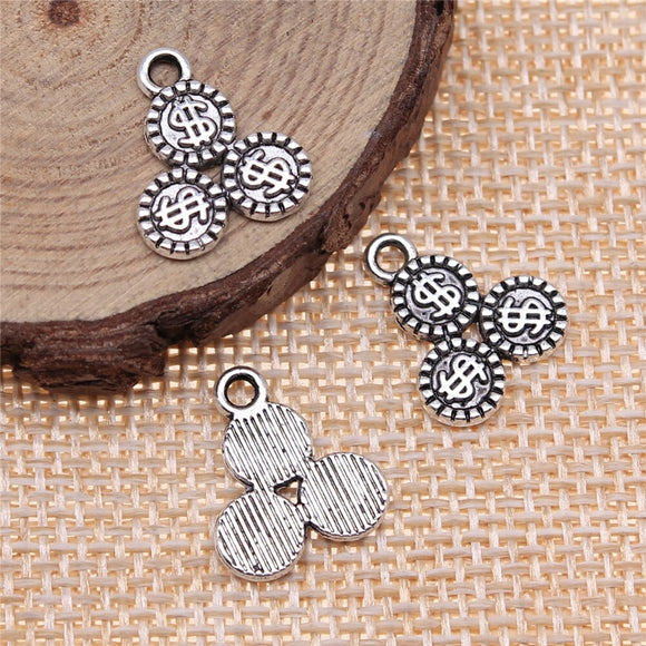 WYSIWYG 10pcs 15x13mm Antique Silver Color US Dollar Chips Charms Pendant For Jewelry Making