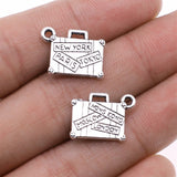 WYSIWYG 10pcs 15x13mm Charms Travel Bags New York Paris Tokyo Antique Silver Color Trunk Pendants Making DIY Jewelry
