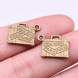 WYSIWYG 10pcs 15x13mm Charms Travel Bags New York Paris Tokyo Antique Silver Color Trunk Pendants Making DIY Jewelry