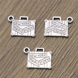 WYSIWYG 10pcs 15x13mm Charms Travel Bags New York Paris Tokyo Antique Silver Color Trunk Pendants Making DIY Jewelry