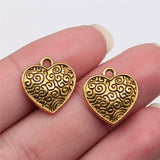 WYSIWYG 10pcs 15x15mm Antique Silver Color Antique Gold Color Carved Heart Charms For Jewelry Making DIY Jewelry Findings