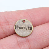 WYSIWYG 10pcs 15x15mm Antique Silver Color Namaste Round Plate Charms Pendant For Jewelry Making DIY Jewelry Findings