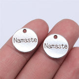 WYSIWYG 10pcs 15x15mm Antique Silver Color Namaste Round Plate Charms Pendant For Jewelry Making DIY Jewelry Findings