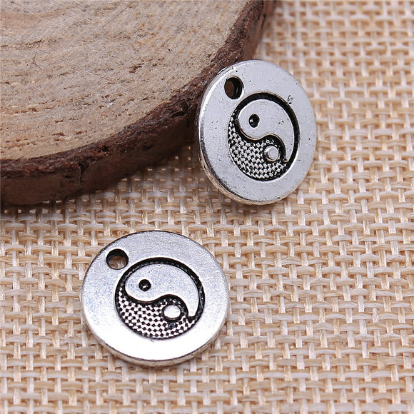 WYSIWYG 10pcs 15x15mm Double-Sided Tai Chi Pendant Charms Antique Silver Color For Jewelry Making Zinc Alloy Jewelry Findings