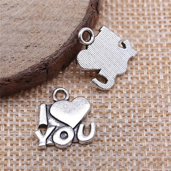 WYSIWYG 10pcs 15x15mm I Love You Charms DIY Jewelry Findings Antique Silver Color Antique Bronze Color For Jewelry Making