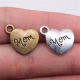 WYSIWYG 10pcs 15x18mm 2 Colors Antique Bronze Plated Family Mom Heart Charms Heart Mom Charms Mom Charms Heart