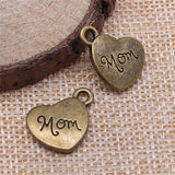 WYSIWYG 10pcs 15x18mm 2 Colors Antique Bronze Plated Family Mom Heart Charms Heart Mom Charms Mom Charms Heart