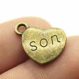 WYSIWYG 10pcs 15x18mm 3 Colors Antique Gold Color Antique Bronze Double Sided Son Heart Charms Family Pendant Charms