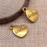 WYSIWYG 10pcs 15x18mm 3 Colors Family Brother Heart Charms Heart Brother Charms