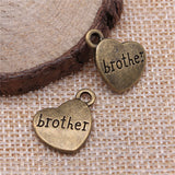 WYSIWYG 10pcs 15x18mm 3 Colors Family Brother Heart Charms Heart Brother Charms