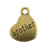WYSIWYG 10pcs 15x18mm 3 Colors Family Brother Heart Charms Heart Brother Charms
