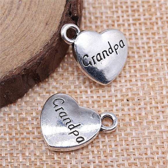 WYSIWYG 10pcs 15x18mm Double Sided Grandpa Heart Charms Family Heart Grandpa Charms Grandpa Heart Pendant Charms