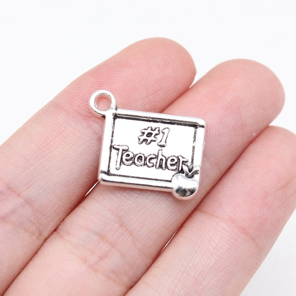 WYSIWYG 10pcs 15x19mm Antique Silver Color #1 Teacher Charms For Jewelry Making