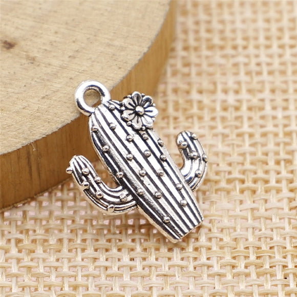 10pcs 15x20mm Cactus Charms For Jewelry Making Antique Bronze Plated Antique Silver Color Accessories ef4475