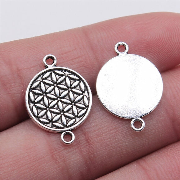 WYSIWYG 10pcs 15x21mm Antique Silver Color Flower Of Life Connector Charms Connector For Jewelry Making Jewelry Findings