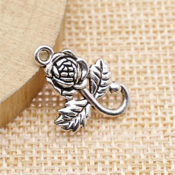 WYSIWYG 10pcs 15x21mm Flower Charms Antique Silver Color For Jewelry Making Zinc Alloy Charms Pendant DIY Jewelry Findings