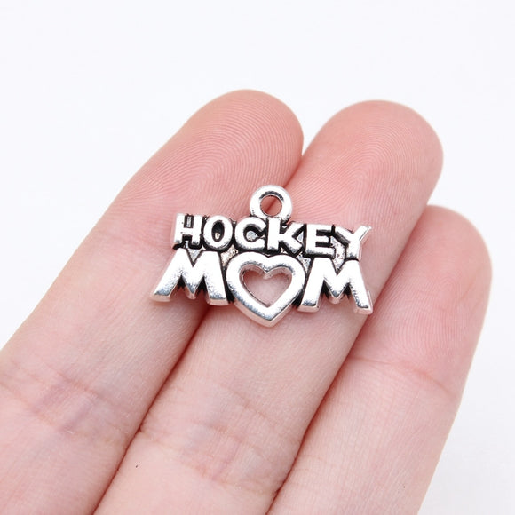 WYSIWYG 10pcs 15x23mm Antique Silver Color Hockey Hockey Mom Charms For Jewelry Making