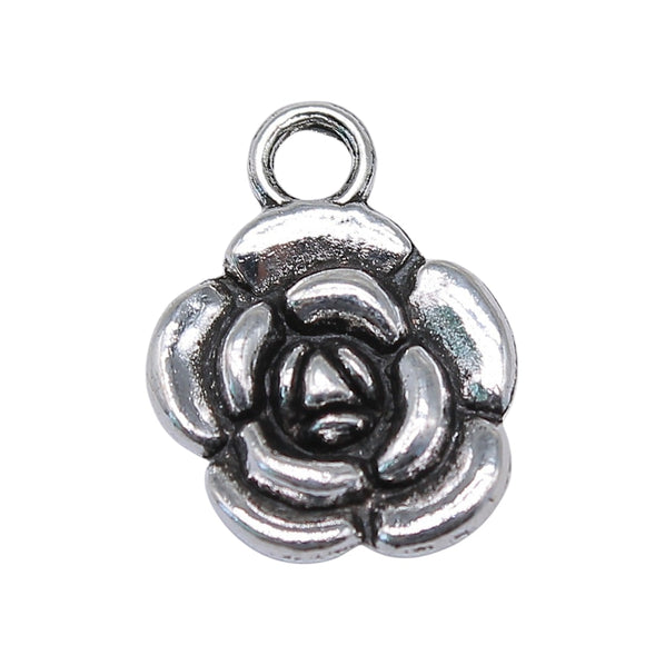 WYSIWYG 10pcs 16x12mm Antique Silver Color Flower Rose Pendant Rose Flower Pendants Charm Rose Flower Pendants