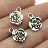 WYSIWYG 10pcs 16x12mm Antique Silver Color Flower Rose Pendant Rose Flower Pendants Charm Rose Flower Pendants