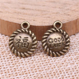 WYSIWYG 10pcs 16x13mm Chinese Style Blessing Good Luck Charms For Jewelry Making Antique Silver Plated Antique Bronze Color