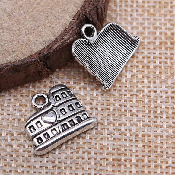 WYSIWYG 10pcs 16x13mm Housecoliseum Charms Antique Silver Color Pendant Charms For Jewelry Making Jewelry Findings