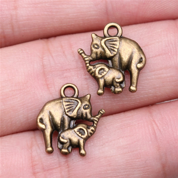 WYSIWYG 10pcs 16x14mm Elephant Mom And Child Charms Pendants For Jewelry Making Antique Silver Plated Antique Bronze Color
