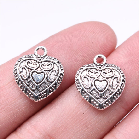 WYSIWYG 10pcs 16x14mm Heart Charms For Jewelry Making Antique Silver Plated Antique Bronze Color Jewelry Findings