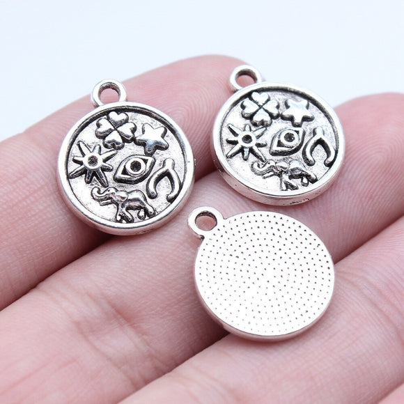 WYSIWYG 10pcs 16x19mm Antique Silver Color Clover Pentagram Wishbone Elephant Eyes Star Charms Pendant For DIY Jewelry Making