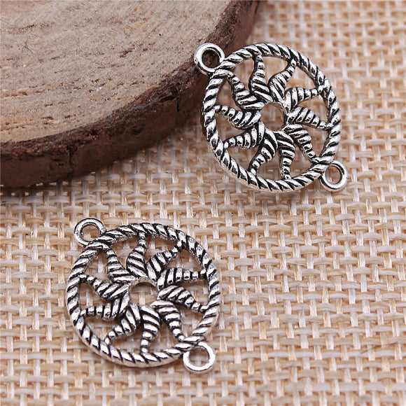 WYSIWYG 10pcs 16x21mm Round Connector Charms Pendants For Jewelry Making 2 Colors Antique Silver Plated Antique Bronze Plated