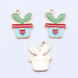 WYSIWYG 10pcs 17.5x13mm KC Gold Color Enamel Potted Plant Charms Pendant For DIY Jewelry Making Handmade Jewelry Craft Findings