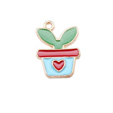 WYSIWYG 10pcs 17.5x13mm KC Gold Color Enamel Potted Plant Charms Pendant For DIY Jewelry Making Handmade Jewelry Craft Findings