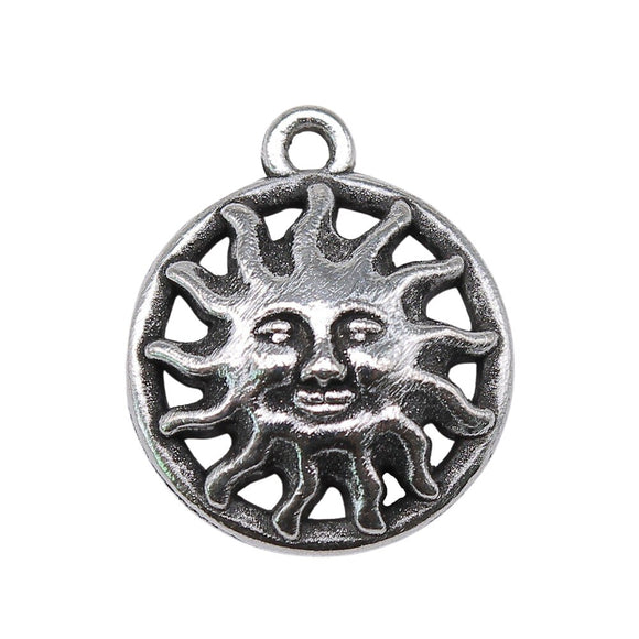 WYSIWYG 10pcs 17mm Sun Charms For Jewelry Making DIY Jewelry Findings Antique Silver Color Antique Bronze Color