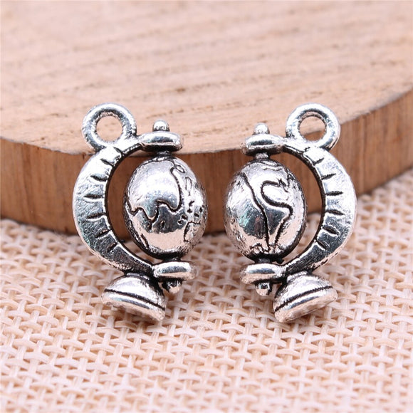 WYSIWYG 10pcs 17x12mm Globe Charms Antique Silver Color Pendant Charms For Jewelry Making Jewelry Accessories