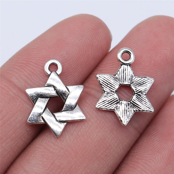 WYSIWYG 10pcs 17x14mm Star Of David Charms Pendants For Jewelry Making 2 Colors Antique Silver Plated Antique Bronze Plated