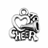 WYSIWYG 10pcs 17x16mm I Heart To Cheer Charms For Jewelry Making Antique Silver Color Charm Pendant Jewelry Accessories