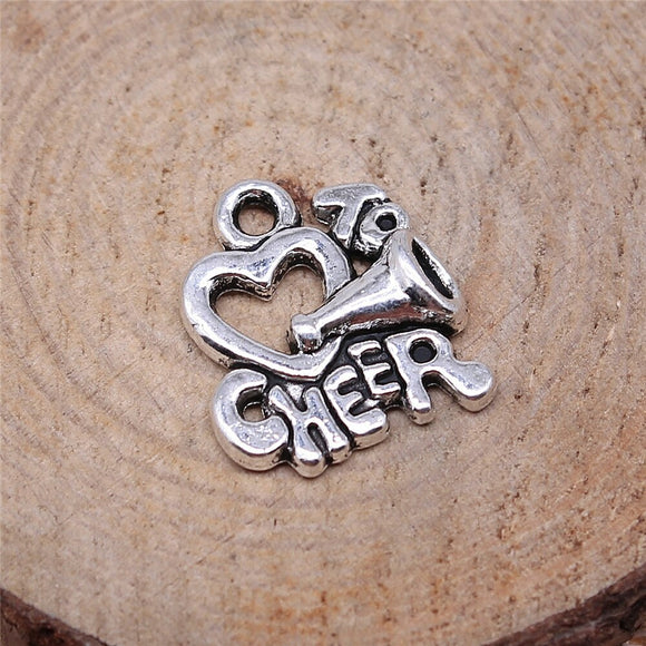 WYSIWYG 10pcs 17x16mm I Heart To Cheer Charms For Jewelry Making Antique Silver Color Charm Pendant Jewelry Accessories