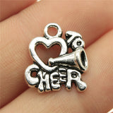 WYSIWYG 10pcs 17x16mm I Heart To Cheer Charms For Jewelry Making Antique Silver Color Charm Pendant Jewelry Accessories