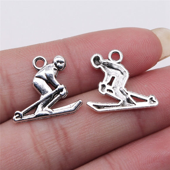 WYSIWYG 10pcs 17x19mm Ski Charms Antique Silver Color For Jewelry Making Zinc Alloy Charms Pendant DIY Jewelry Findings