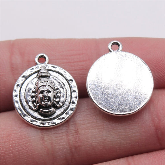 WYSIWYG 10pcs 17x20mm Round Indian Idol Pendant Charms Antique Silver Color For Jewelry Making Zinc Alloy Jewelry Findings
