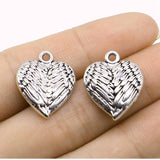 WYSIWYG 10pcs 17x21mm 3D Solid Wings Heart Pendant Charms DIY Jewelry Making Jewelry Finding Antique Silver Color