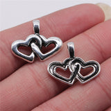 WYSIWYG 10pcs 17x21mm Double Heart Pendant Charms Antique Silver Color For Jewelry Making Zinc Alloy Jewelry Findings